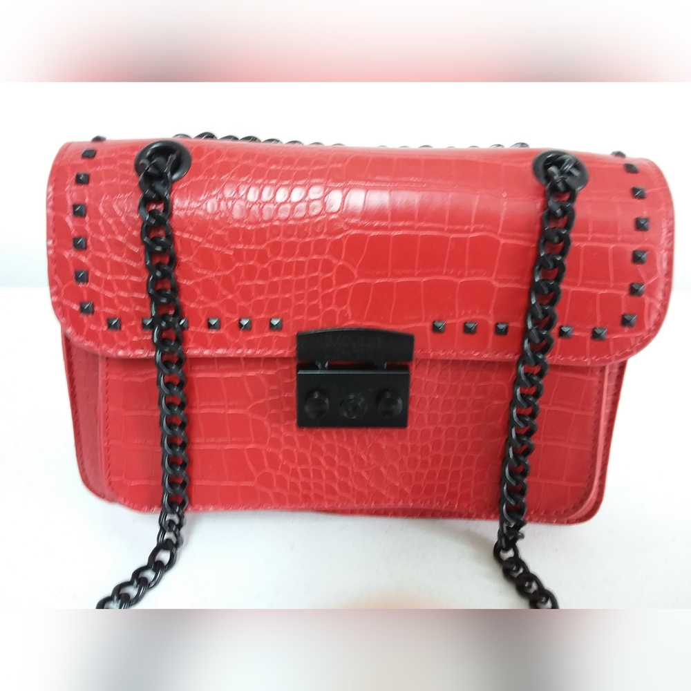 Badgley Mischka Red Croc-Embossed Shoulder Bag - Picture 2 of 9